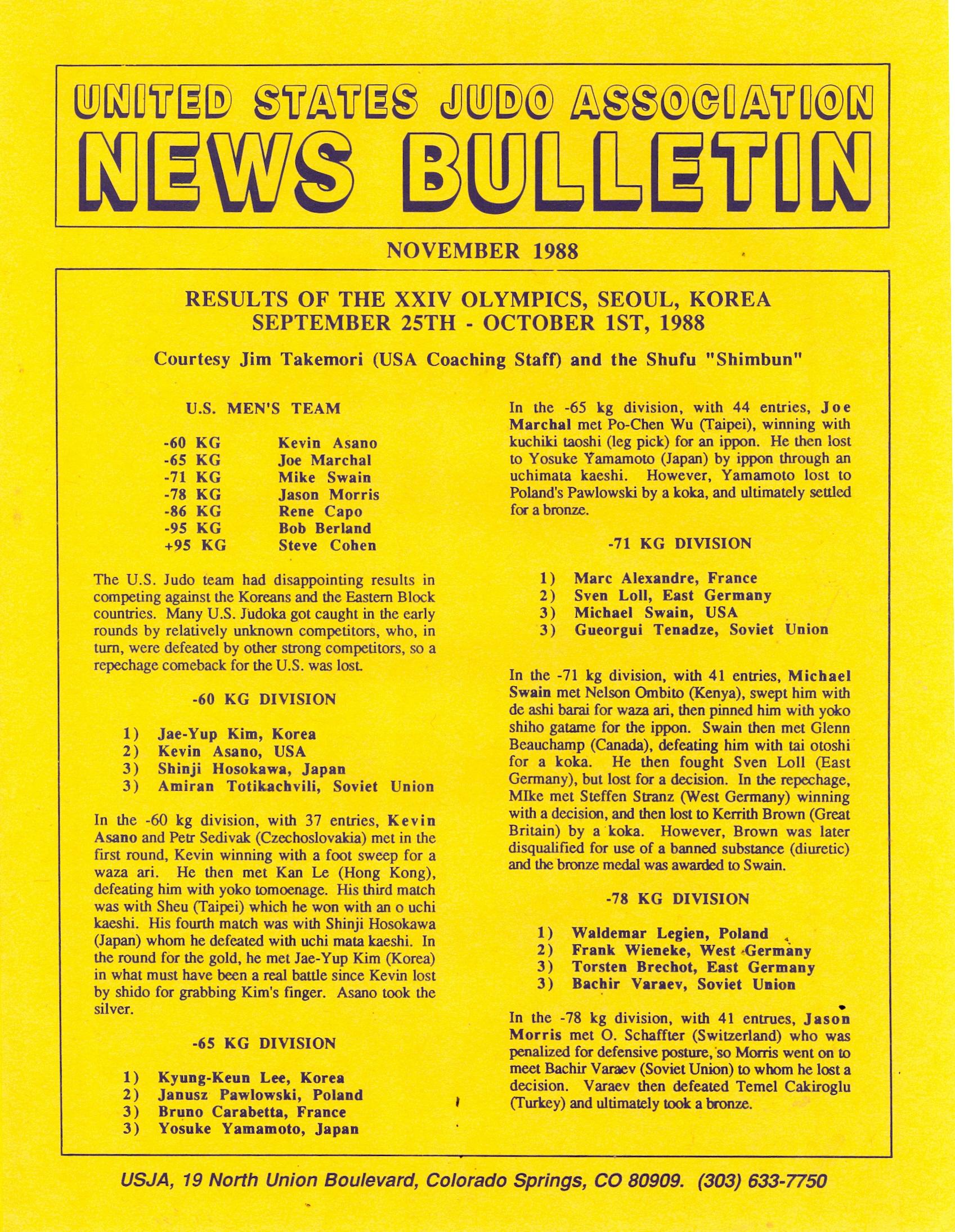 11/88 United States Judo Association News Bulletin